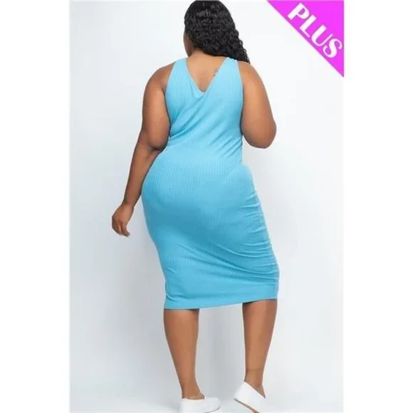 Royal Red Rib Tank V Neck Maxi Dress - Picture 4 of 9